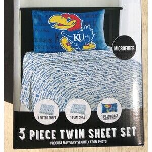 Kansas Jayhawks 3 Piece Twin Sheet Set Microfiber 1 Fitted 1 Flat 1 Pillowcase